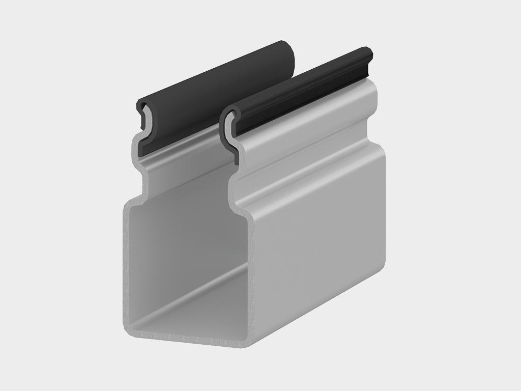 Комплект направляющих профилей состоит из двух стальных направляющих с уплотнителем. Направляющие профили могут быть окрашены в любой из доступных для выбора цветов.